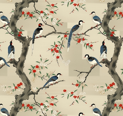Fabric roller blind Birds on a tree