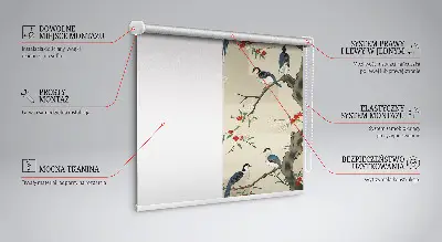 Fabric roller blind with a birds on a tree print