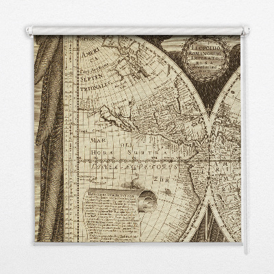 Fabric roller blind with an old world map design