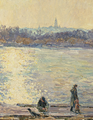 Modern roller blind People on the water