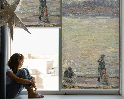Roller blind modern people on the water design