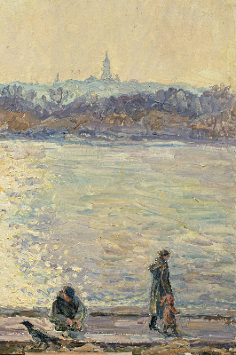 Modern roller blind People on the water