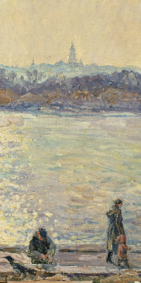 Modern roller blind People on the water