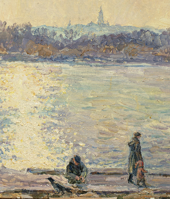 Modern roller blind People on the water