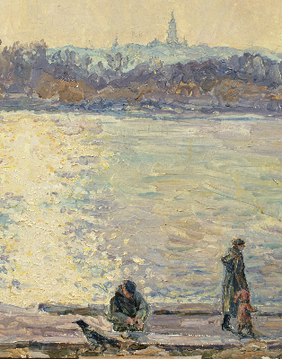Modern roller blind People on the water