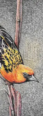 Fabric roller blind with a bird on a branch print