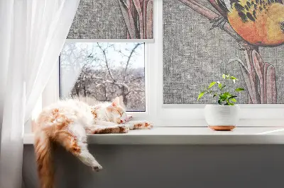 Fabric roller blind with a bird on a branch print