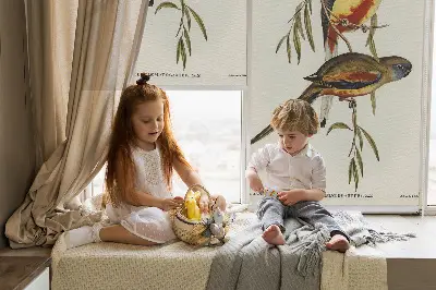 Fabric roller blind two birds on a branch design