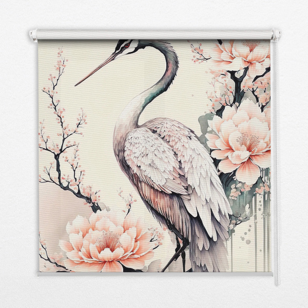 Modern roller blind Heron in flowers