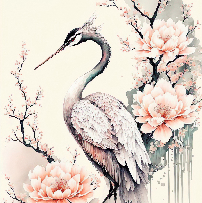 Modern roller blind Heron in flowers