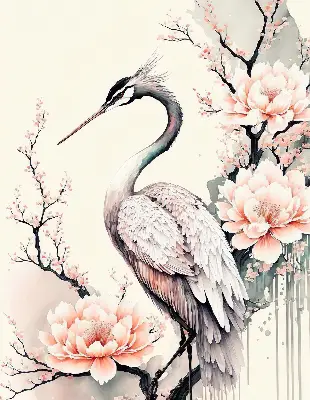 Modern roller blind heron in flowers design
