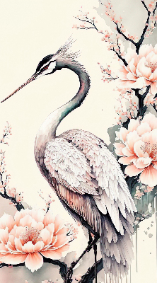 Modern roller blind Heron in flowers