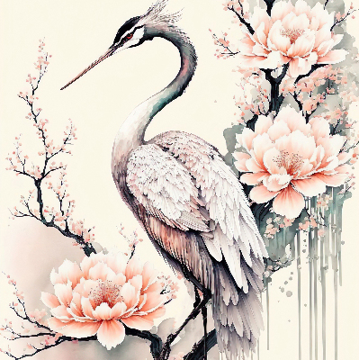 Modern roller blind Heron in flowers
