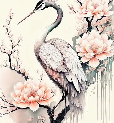 Modern roller blind heron in flowers design