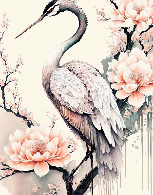 Modern roller blind Heron in flowers