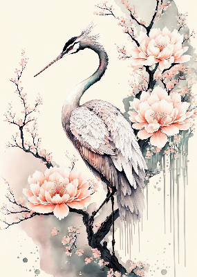 Modern roller blind Heron in flowers