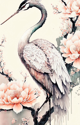 Modern roller blind Heron in flowers