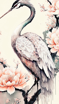 Modern roller blind Heron in flowers