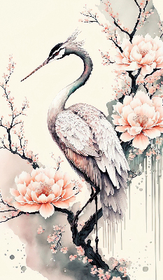 Modern roller blind Heron in flowers