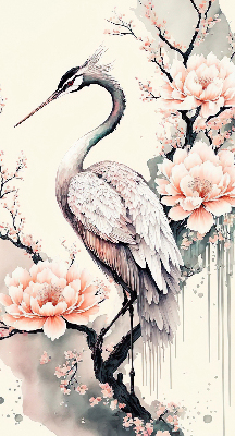 Modern roller blind Heron in flowers