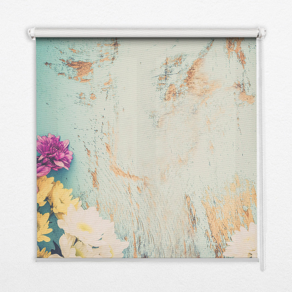 Roller blind for large window Flowers on a blue background