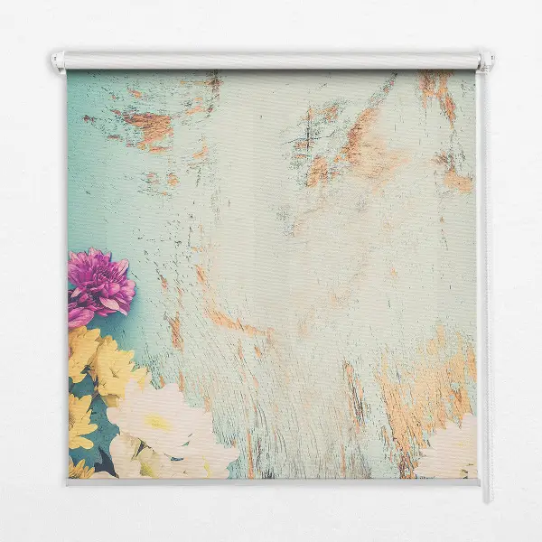 Roller blind for large window with flowers on a blue background