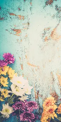 Roller blind for large window with flowers on a blue background