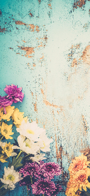 Roller blind for large window Flowers on a blue background