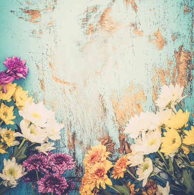 Roller blind for large window Flowers on a blue background