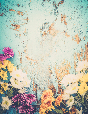 Roller blind for large window Flowers on a blue background