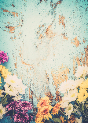 Roller blind for large window Flowers on a blue background