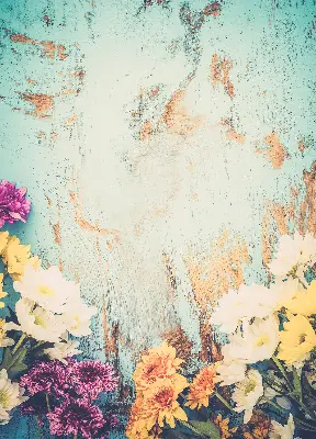 Roller blind for large window with flowers on a blue background