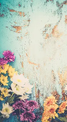 Roller blind for large window with flowers on a blue background