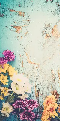 Roller blind for large window with flowers on a blue background