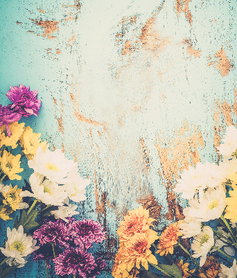 Roller blind for large window Flowers on a blue background