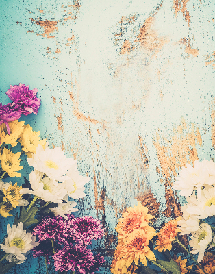Roller blind for large window Flowers on a blue background