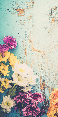 Roller blind for large window with flowers on a blue background