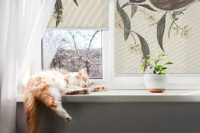 Modern roller blind birds on a tree pattern