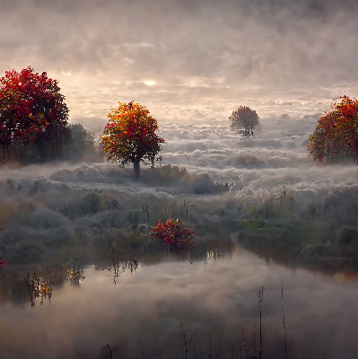 Roller blind for large window Trees in the fog