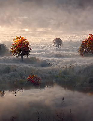 Roller blind for large window Trees in the fog