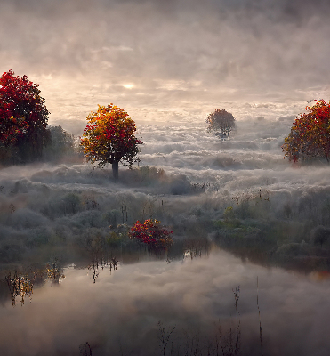 Roller blind for large window Trees in the fog