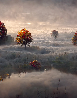 Roller blind for large window Trees in the fog