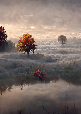 Roller blind for large window Trees in the fog