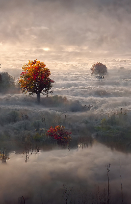 Roller blind for large window Trees in the fog