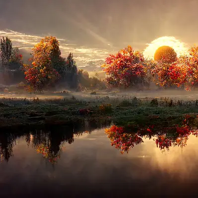 Fabric roller blind with sunset behind the trees print