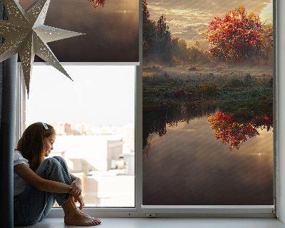 Fabric roller blind Sunset behind the trees