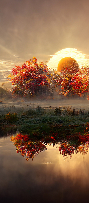 Fabric roller blind Sunset behind the trees