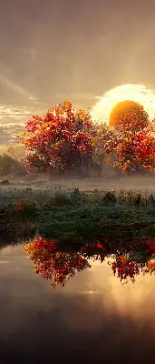 Fabric roller blind with sunset behind the trees print