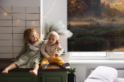Fabric roller blind Sunset behind the trees
