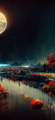 Modern roller blind river in the moonlight design